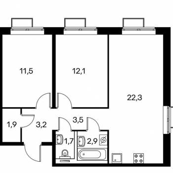 Сдается 2-х комнатная квартира, 59 м²