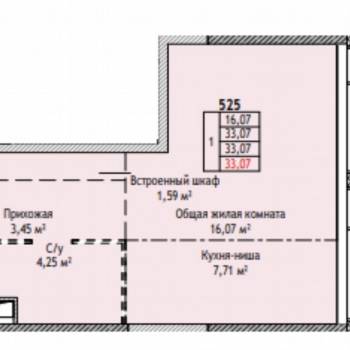 Продается 1-комнатная квартира, 33,1 м²