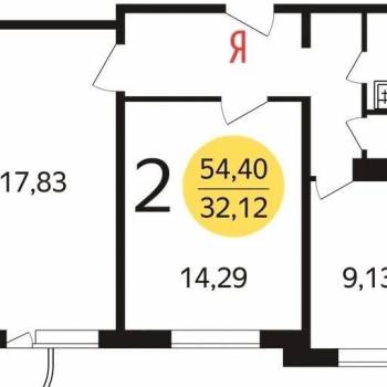 Сдается 2-х комнатная квартира, 54,4 м²