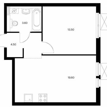 Продается 1-комнатная квартира, 41 м²
