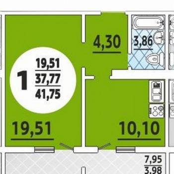 Продается 1-комнатная квартира, 37,7 м²