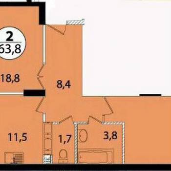 Продается 2-х комнатная квартира, 63,8 м²