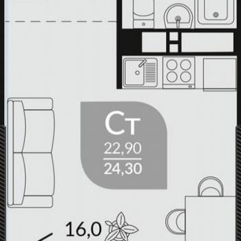 Продается 1-комнатная квартира, 24,3 м²