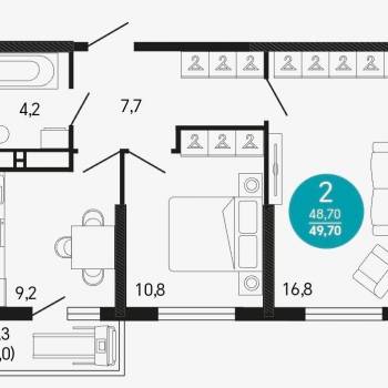 Сдается 2-х комнатная квартира, 50 м²