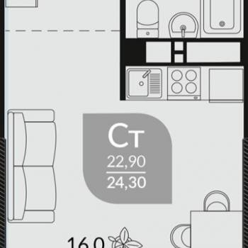 Продается 1-комнатная квартира, 24,3 м²
