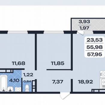 Сдается 2-х комнатная квартира, 58 м²
