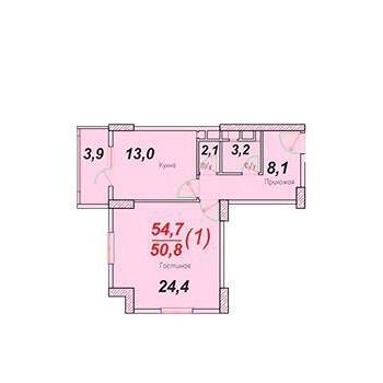 Продается 1-комнатная квартира, 55 м²