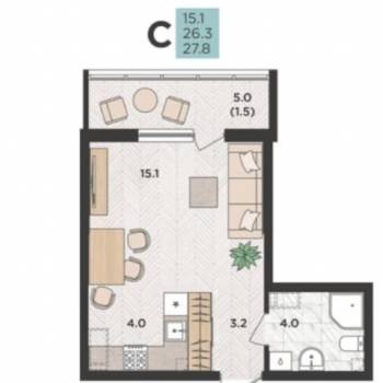 Сдается 1-комнатная квартира, 31 м²