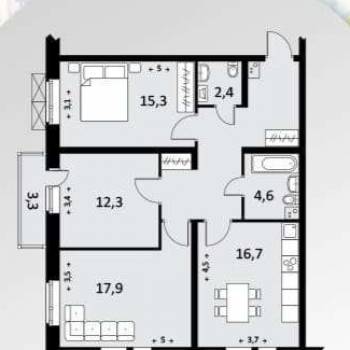 Продается 3-х комнатная квартира, 84 м²