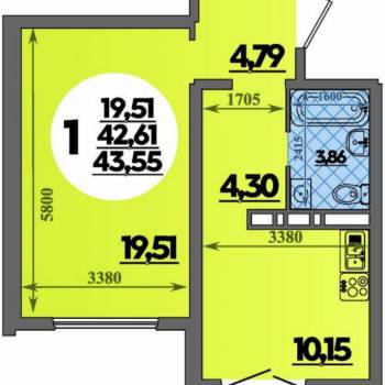 Продается 1-комнатная квартира, 42,5 м²