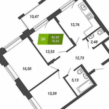 Продается 3-х комнатная квартира, 75,5 м²