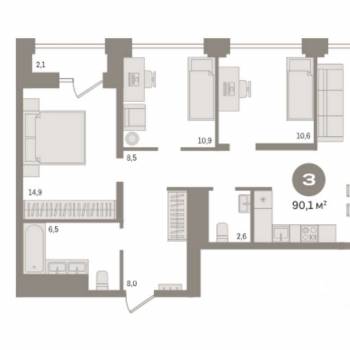 Продается 3-х комнатная квартира, 90,6 м²