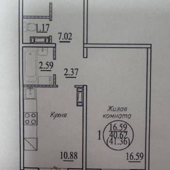 Продается 1-комнатная квартира, 40,2 м²