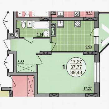 Продается 1-комнатная квартира, 39,4 м²