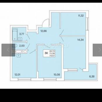 Продается 3-х комнатная квартира, 75 м²