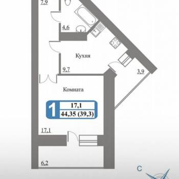 Продается 1-комнатная квартира, 38,4 м²