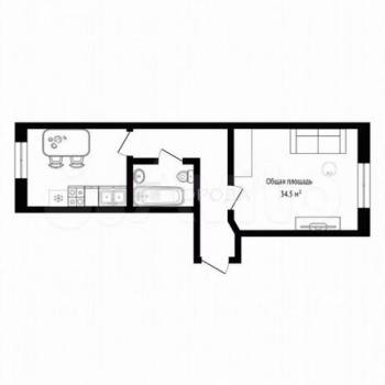 Продается 1-комнатная квартира, 34,5 м²