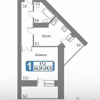 Продается 1-комнатная квартира, 38,4 м²