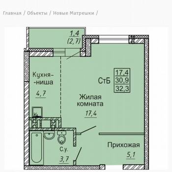 Сдается 1-комнатная квартира, 32,2 м²
