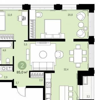 Продается 2-х комнатная квартира, 85 м²