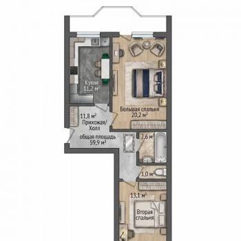 Сдается 2-х комнатная квартира, 60 м²