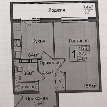Сдается 1-комнатная квартира, 37,1 м²