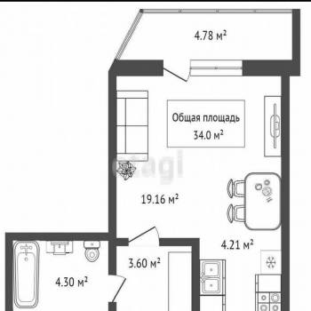 Продается 1-комнатная квартира, 34 м²