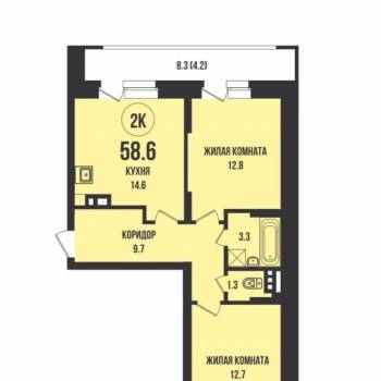 Сдается 2-х комнатная квартира, 54,6 м²