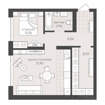Продается 2-х комнатная квартира, 52 м²