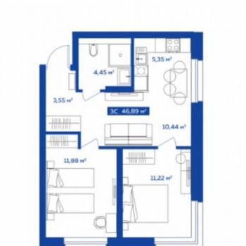 Продается 3-х комнатная квартира, 46,6 м²