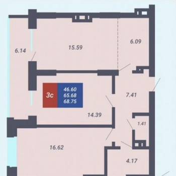 Сдается Многокомнатная квартира, 65,6 м²
