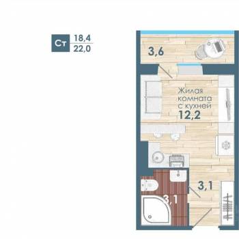 Сдается 1-комнатная квартира, 22 м²