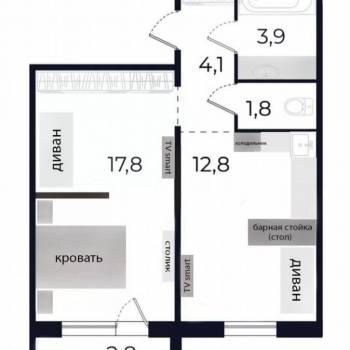Сдается 1-комнатная квартира, 42 м²