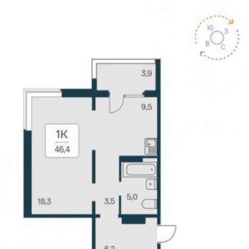 Сдается 1-комнатная квартира, 42,5 м²