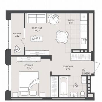Сдается 2-х комнатная квартира, 41,6 м²