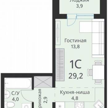 Продается 1-комнатная квартира, 29,2 м²