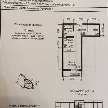Продается 1-комнатная квартира, 28,2 м²
