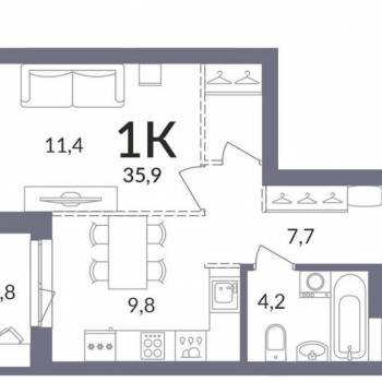 Сдается 1-комнатная квартира, 36 м²