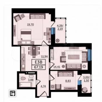 Продается 3-х комнатная квартира, 67 м²