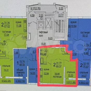 Продается 2-х комнатная квартира, 67,1 м²