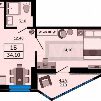 Продается 1-комнатная квартира, 33,9 м²