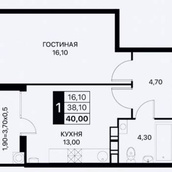 Продается 1-комнатная квартира, 42 м²