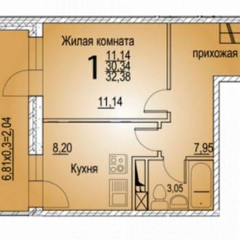 Продается 1-комнатная квартира, 30,3 м²
