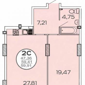 Продается 2-х комнатная квартира, 60 м²