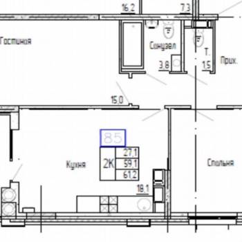 Продается 2-х комнатная квартира, 61,2 м²
