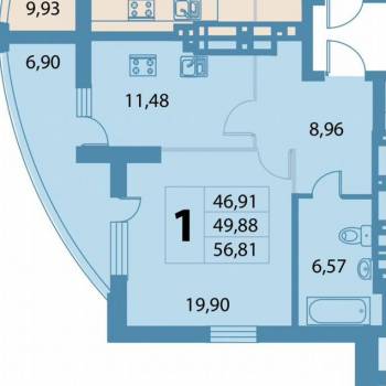 Продается 1-комнатная квартира, 56,8 м²