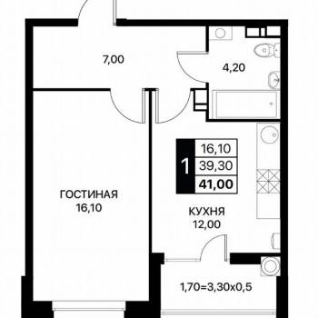 Сдается 1-комнатная квартира, 39,5 м²