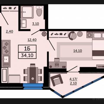 Продается 1-комнатная квартира, 33,9 м²