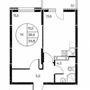 Продается 1-комнатная квартира, 39,8 м²