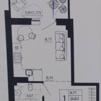 Продается 1-комнатная квартира, 28,4 м²